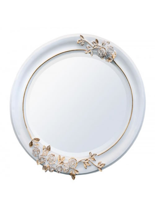 Oval Wooden Mirror White Gold