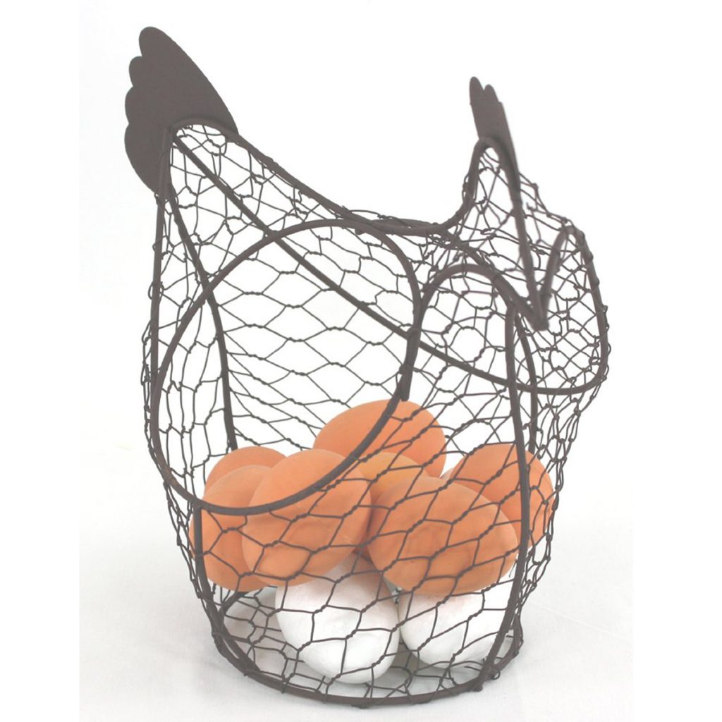 PC031 1 Hen Chicken Grey Wire Egg Basket