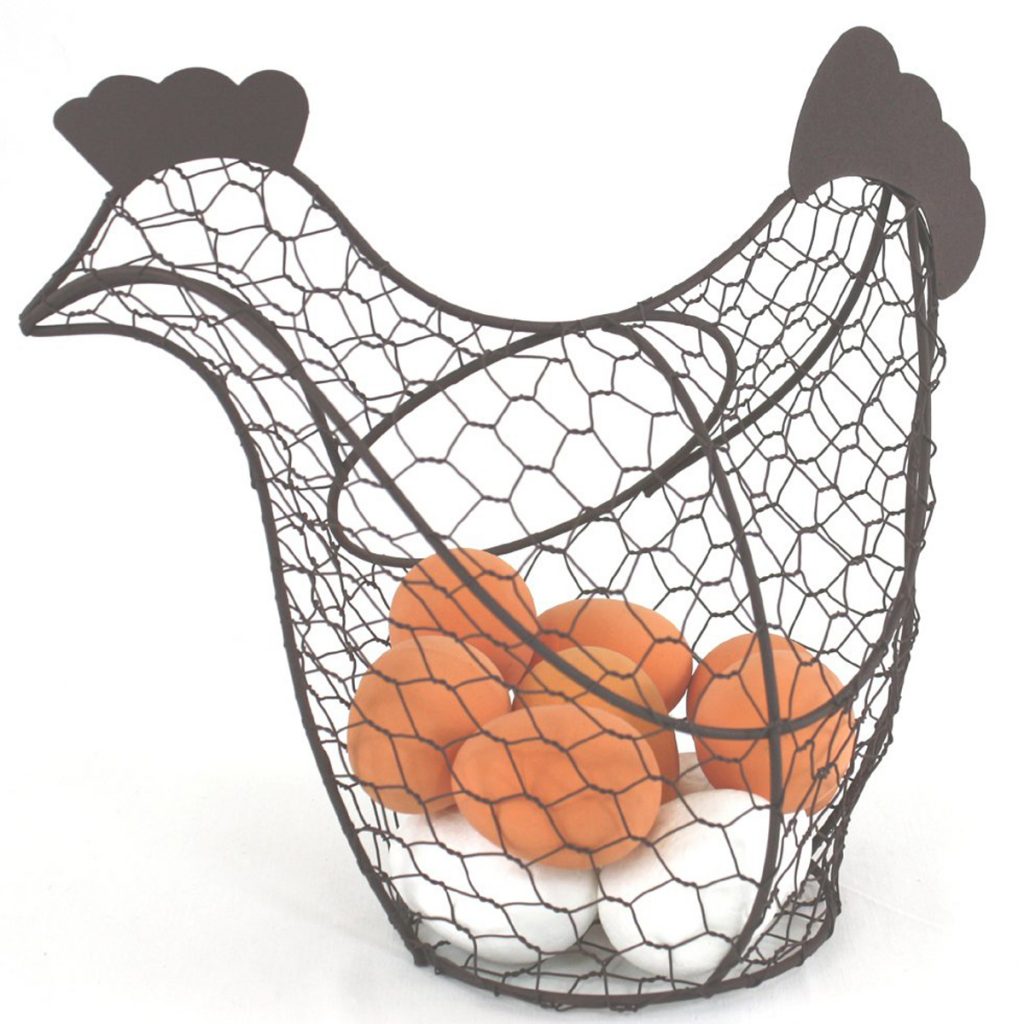 PC031 2 Hen Chicken Grey Wire Egg Basket