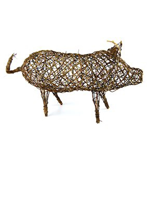 0128 wicker pig garden ornament