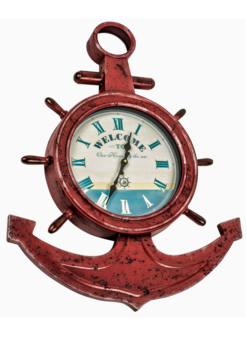 REL012_2 red anchor nautical clock