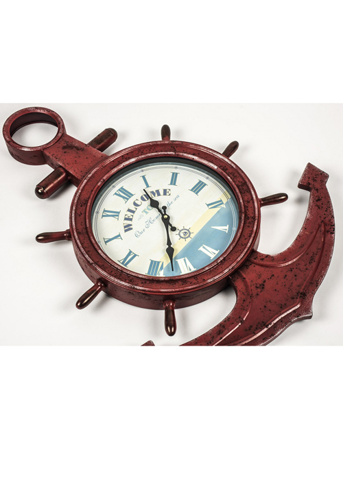 REL012_3 red anchor nautical clock