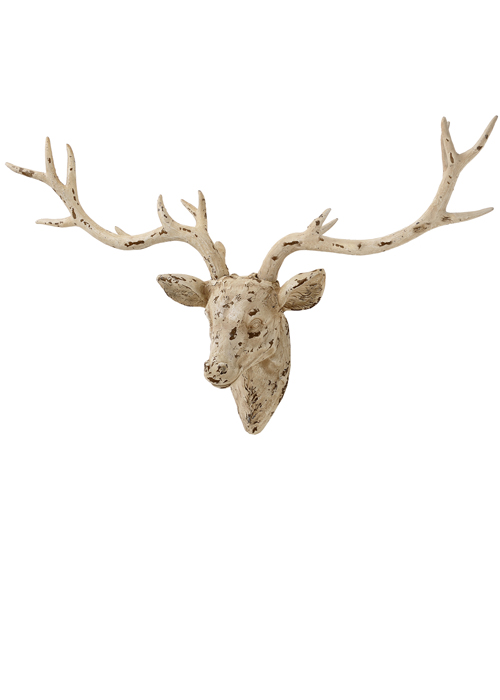 11457 Antique Cream White Large Stag Head Ornament