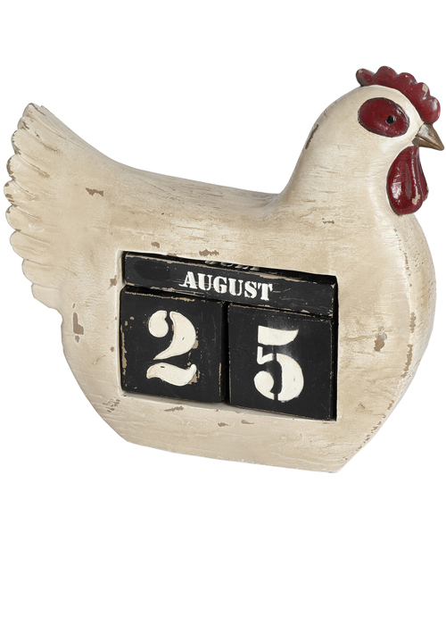 16550 Distressed White Finish Hen Chicken Perpetual Calendar