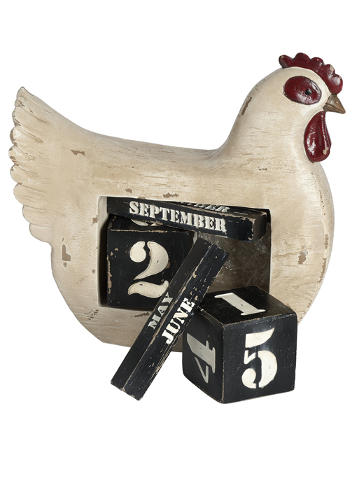 16550-a Distressed White Finish Hen Chicken Perpetual Calendar