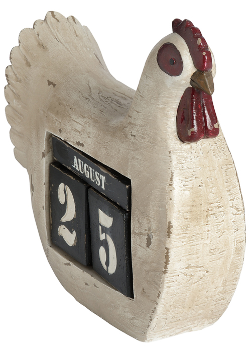 16550-c Distressed White Finish Hen Chicken Perpetual Calendar