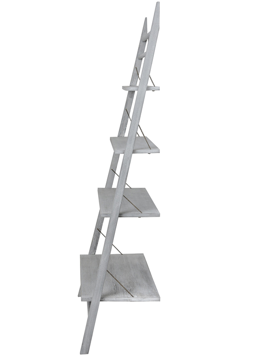 17397 Wide Washed Grey Wooden Ladder Shelf Display Unit