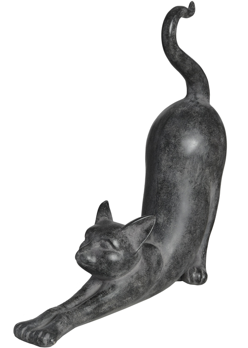 17988-a stretching black cat ornament figurine