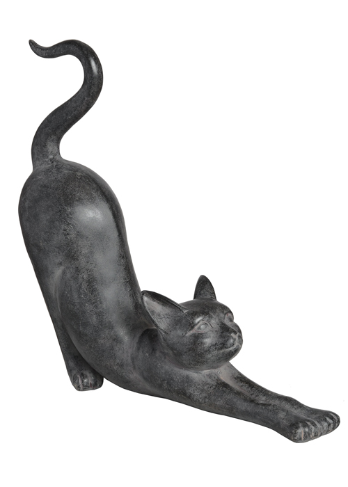 17988 stretching black cat ornament figurine