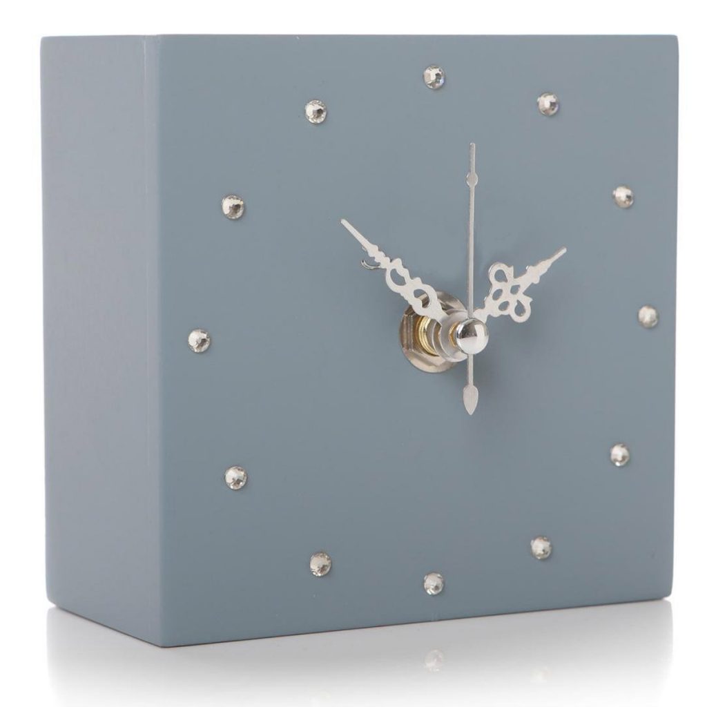 Dark Blue Cube Square Silver Clock