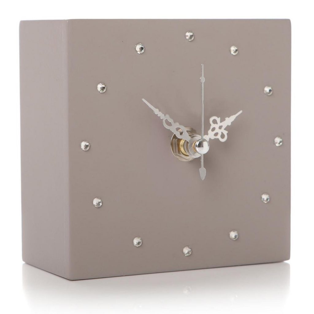 Grey Cube Square Silver Clock