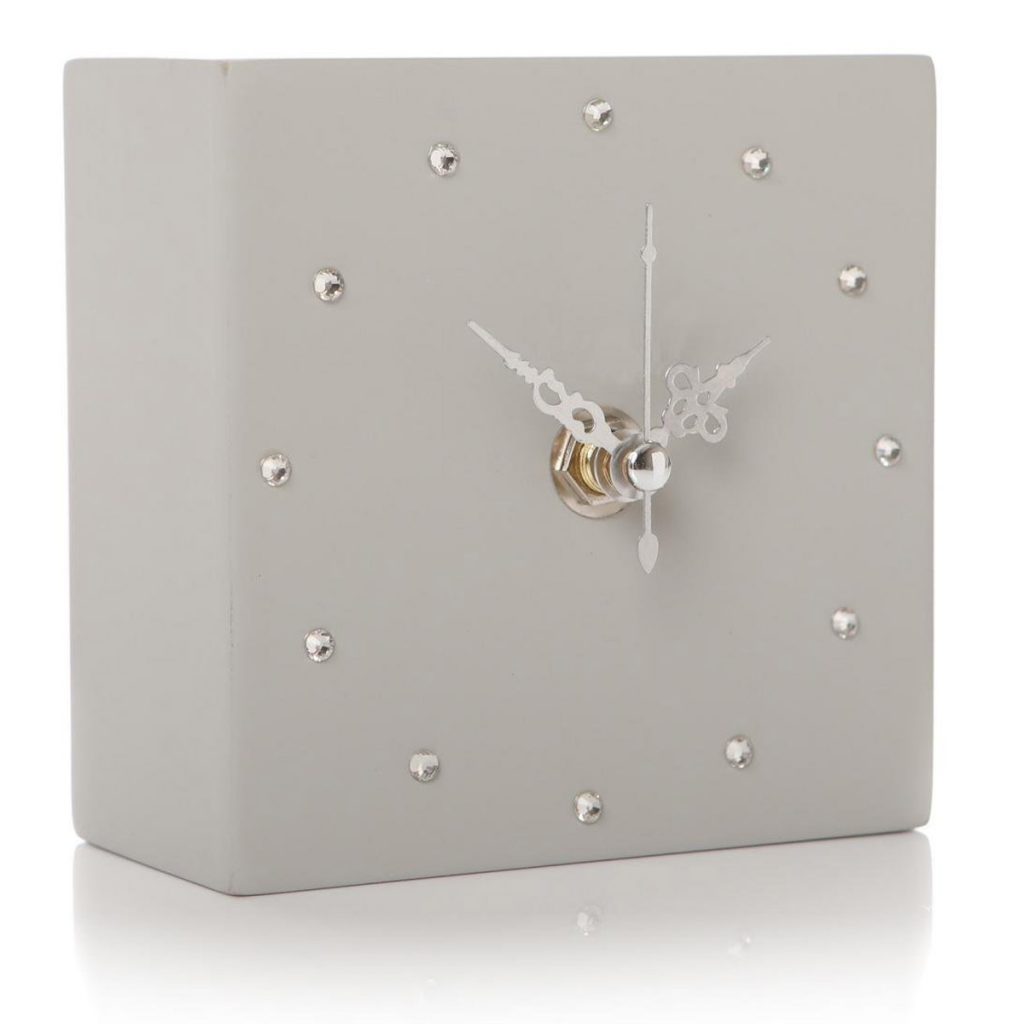 Light Grey Cube Square Silver Clock