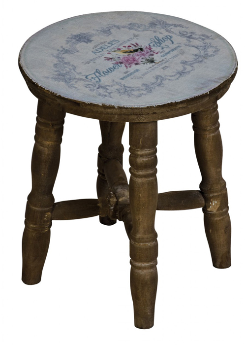 MBF208_2 floral vintage style wooden stool