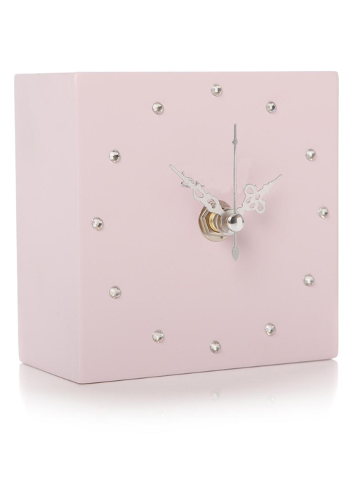 Pink Cube Square Silver Clock