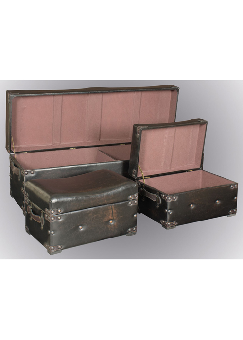 REF001_5 Set of 3 Antiqued Brown Bench Trunks