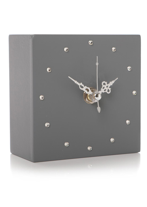 Slate Grey Cube Square Silver Clock