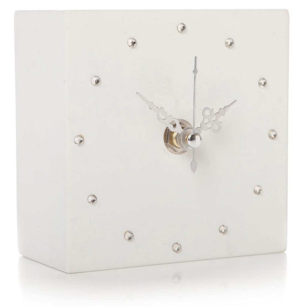 White Cube Square Silver Clock