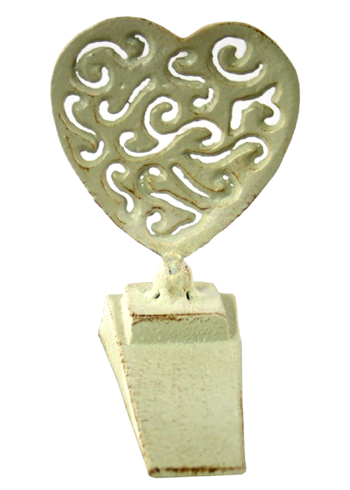 YF883REV-3 Ornate Heart Antique Cream Door Stop Wedge