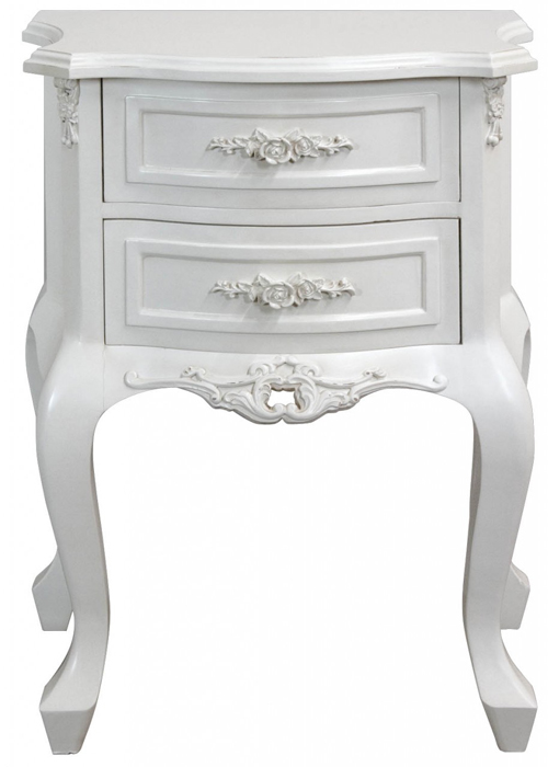 pls051-1 French Rococo Style White Rose Bedside Table