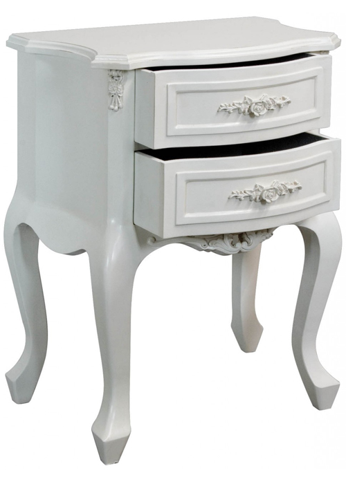 pls051-4 French Rococo Style White Rose Bedside Table