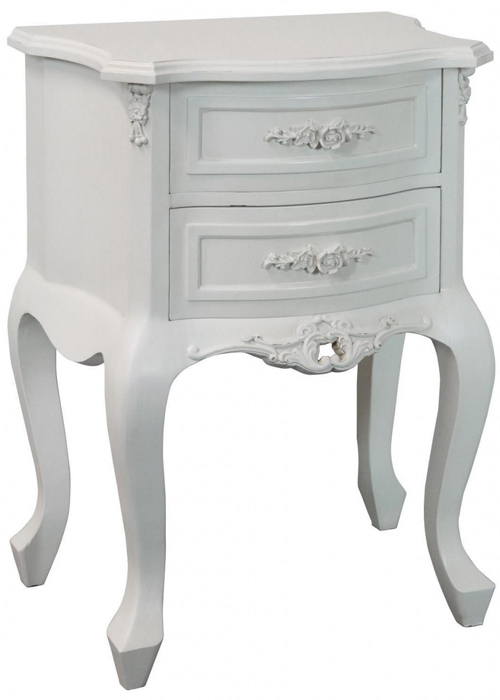 pls051-angled French Rococo Style White Rose Bedside Table