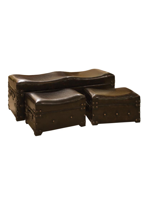 ref001__Set of 3 Antiqued Brown Bench Trunks