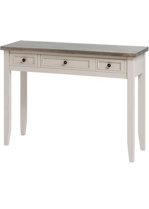 16227 Sturdy Shabby Chic Mushroom Grey Wooden 3 Drawer Console Table