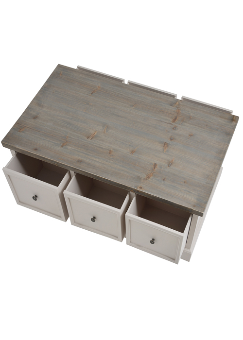 16275-a Elegant Classic French Country Grey Fully Assembled Wood 6 Drawer Coffee Table