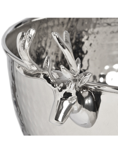 16982-a Sturdy Stag Deer Head Handles Free Standing Hammered Metal Wine Cooler Bucket