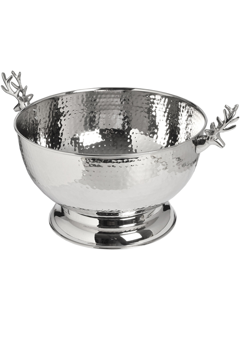 16982-b Sturdy Stag Deer Head Handles Free Standing Hammered Metal Wine Cooler Bucket