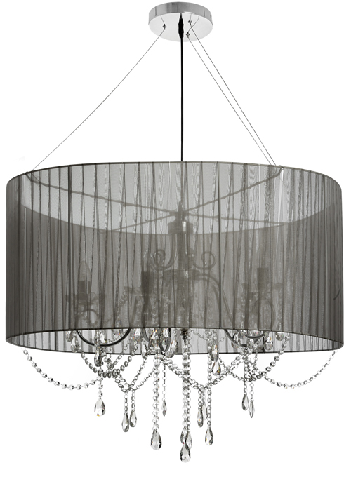 17410 Elegant Crystal Drop Black Metal Chandelier Large Pendant Ceiling Light …