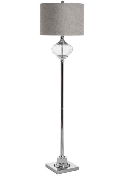 17593 Decorative Glass Polished Chrome Metal Fabric Grey Shade Sturdy Floor Light Lamp