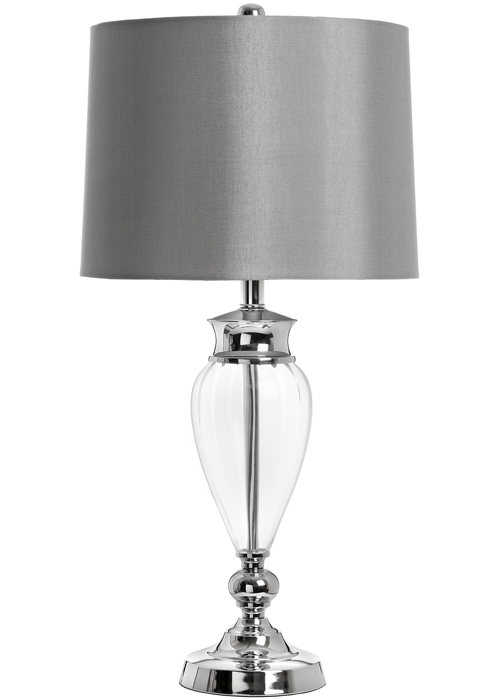 17597 Lovely Decorative Glass Polished Chrome Metal Grey Shade Table Lamp Light