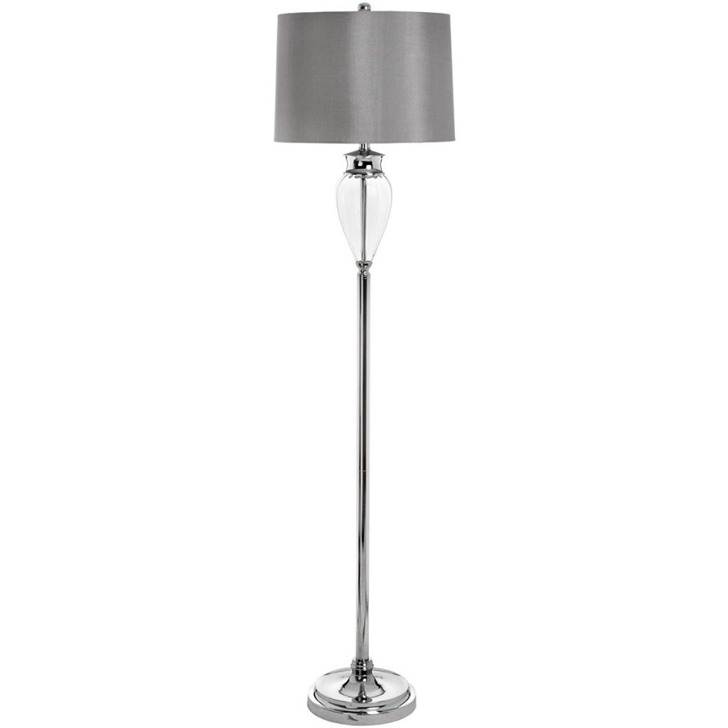 17598 Elegant Decorative Glass Polished Chrome Grey Shade Sturdy Floor Light Lamp