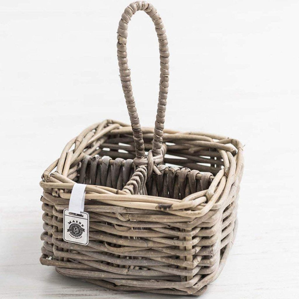 2 Rustic Brown Grey Wicker Oil Vinegar Condiment Dressing Basket Bottle Holder