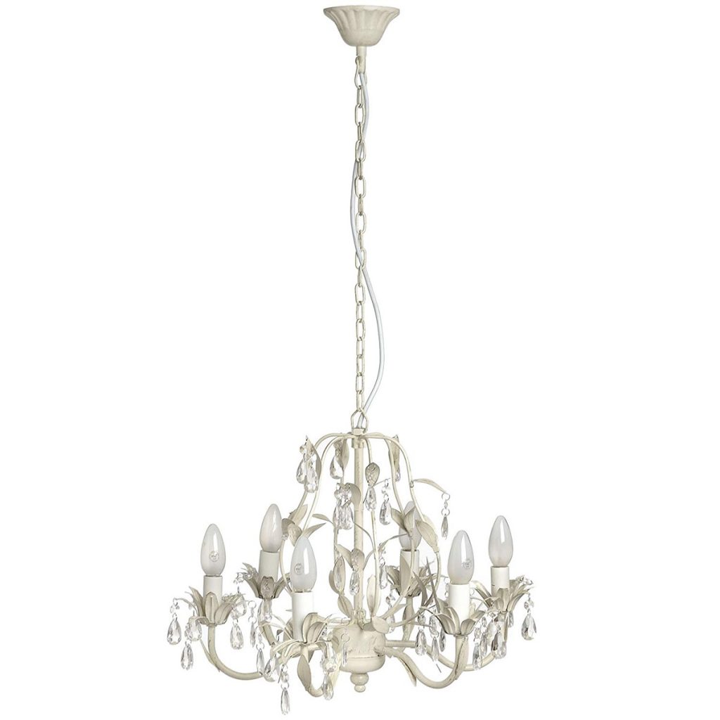 2003-a Elegant Antique White Leaf Motif Crystal Effect Drop Chandelier Ceiling Light