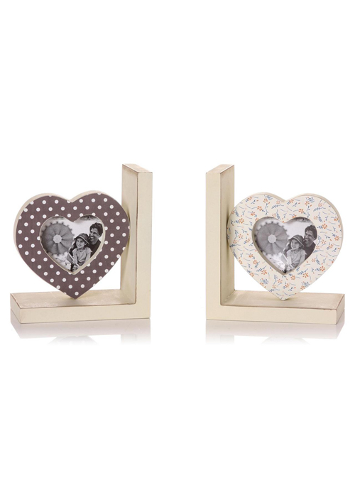 20762_Shabby Chic Heart Grey Cream Photo Frame Office Study Bookcase Book Ends …