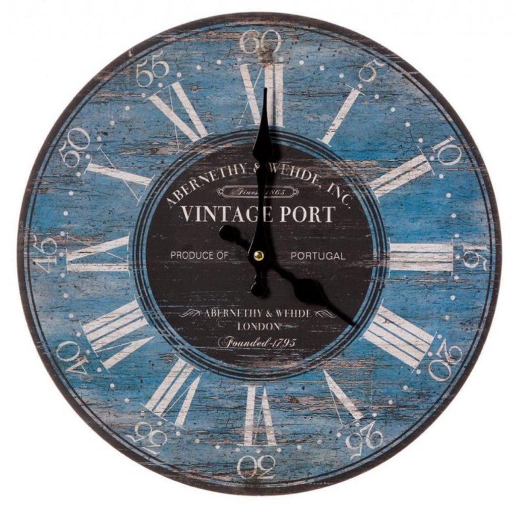 27475_Antique Style Vintage Port Blue Black White Distressed Finish Round Wall Clock …