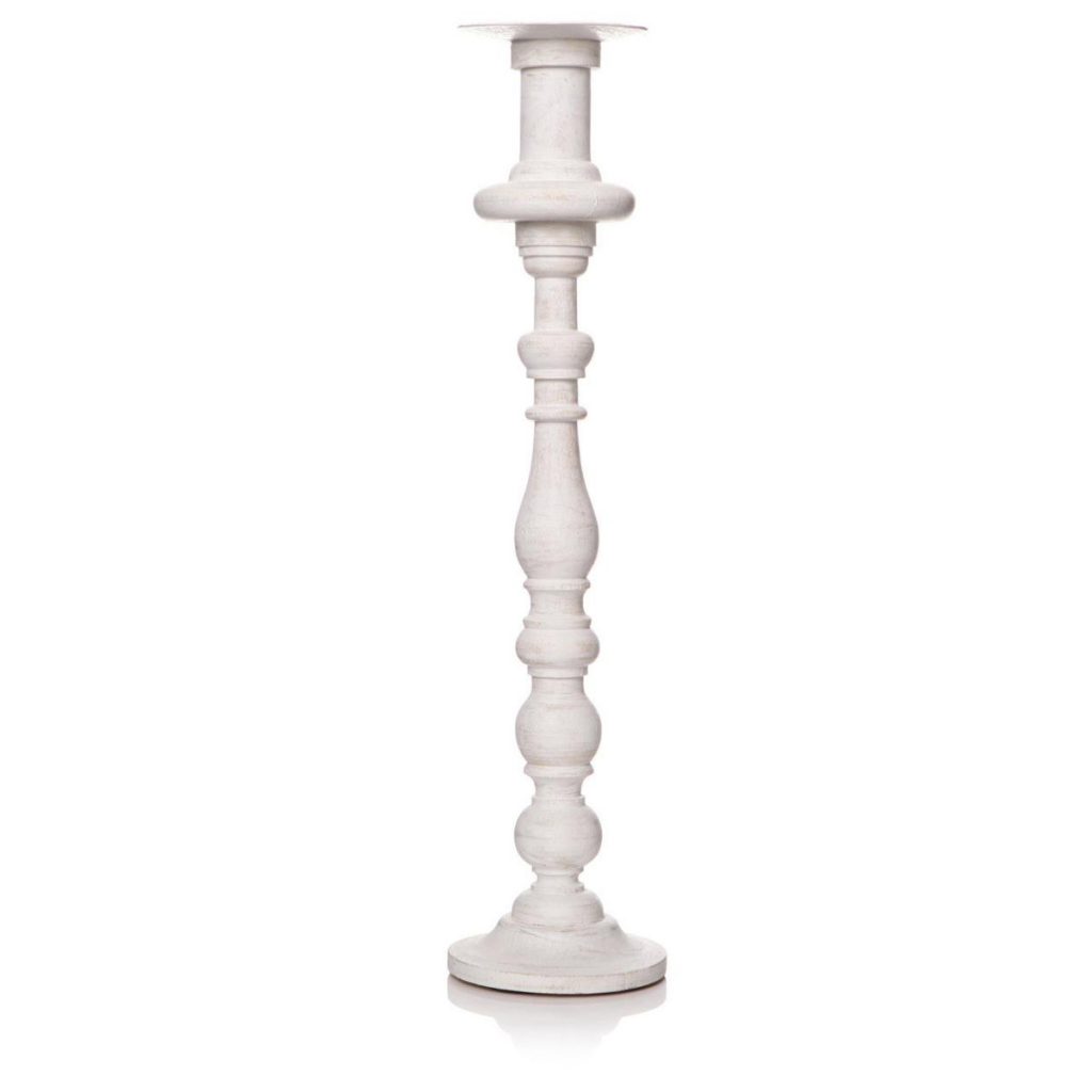 41418_Tall Decorative Shabby Chic Rustic Distressed White Wooden Pillar Candle Holder