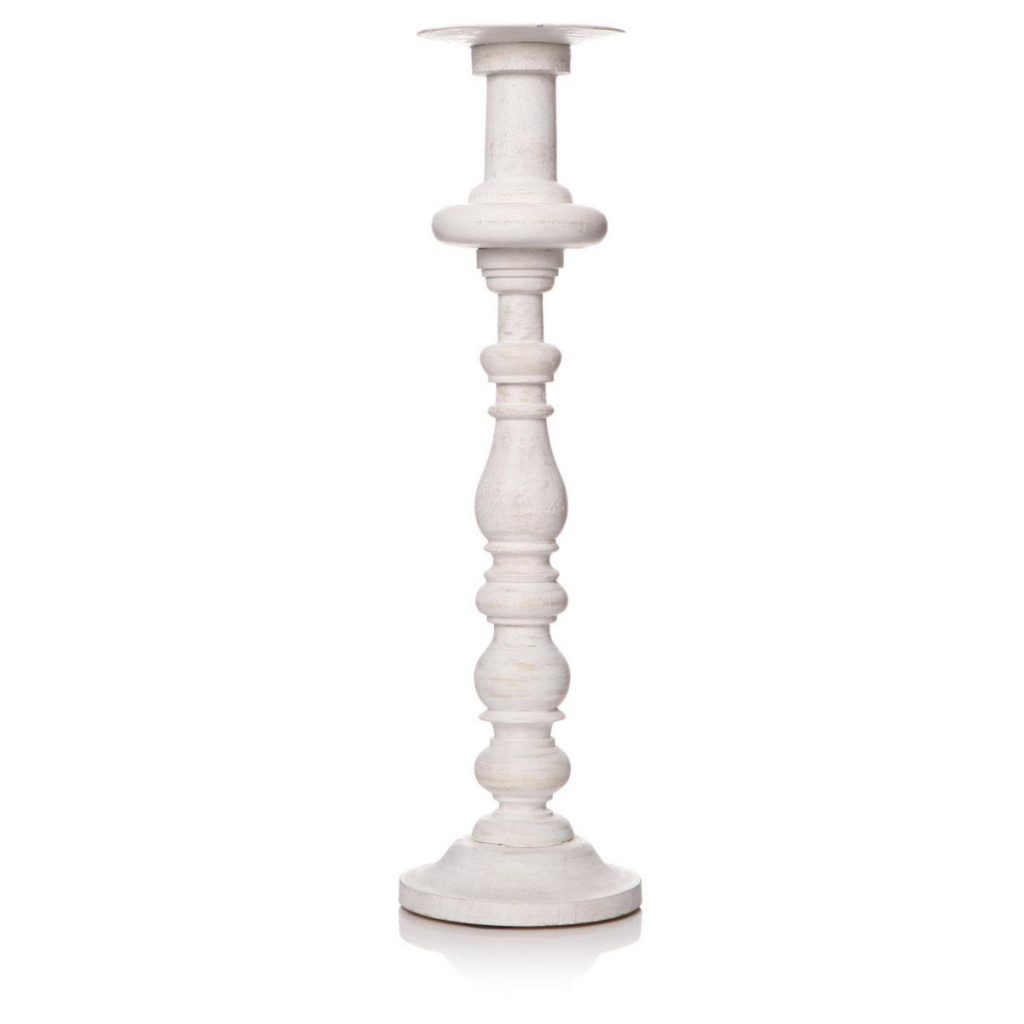 41419_Sturdy Tall Shabby Chic Rustic Distressed White Wooden Pillar Candle Holder …