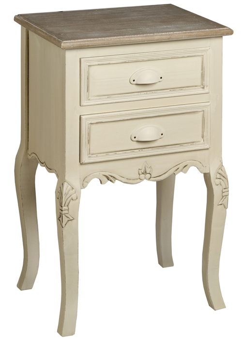 7884 Country Antique Cream Brown Fully Assembled 2 Drawer Lamp Side Table