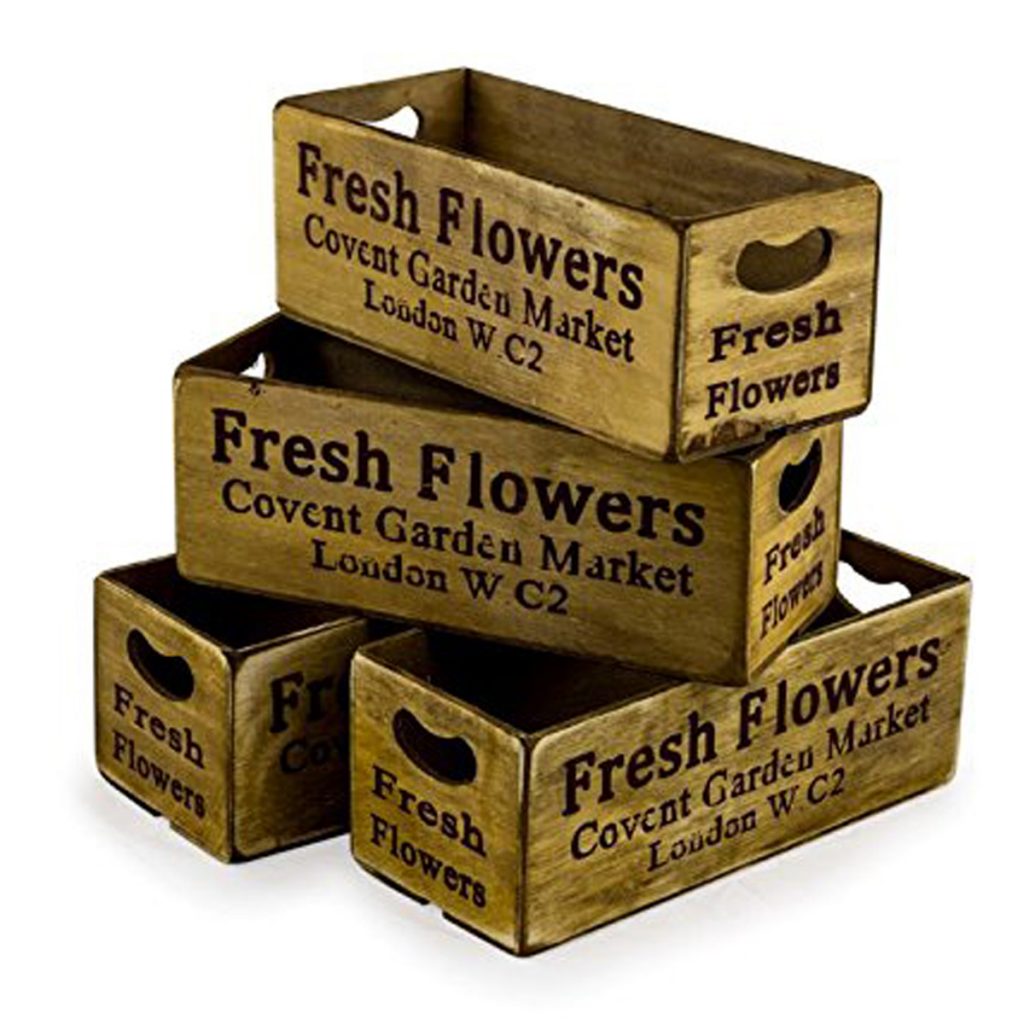 FC24 Sturdy Antiqued Brown Covent Garden Storage Container Wooden Boxes Set of 4