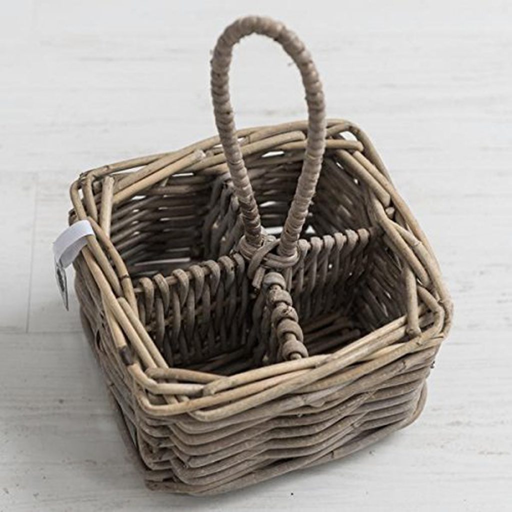 Rustic Brown Grey Wicker Oil Vinegar Condiment Dressing Basket Bottle Holder