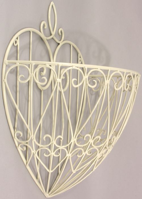 YF1044-4 Vintage Style Heart Shaped Cream Ivory Scroll Metal Garden Planter