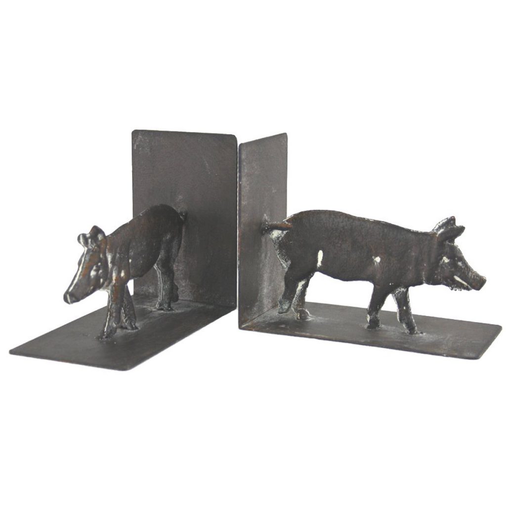 YF1051-1 Country Rustic Pig Grey Brown Book Ends