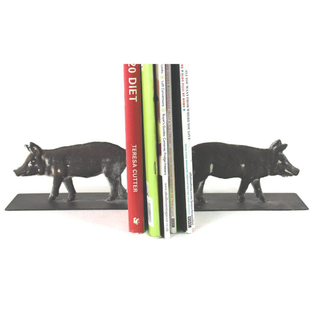 YF1051-3 Country Rustic Pig Grey Brown Book Ends