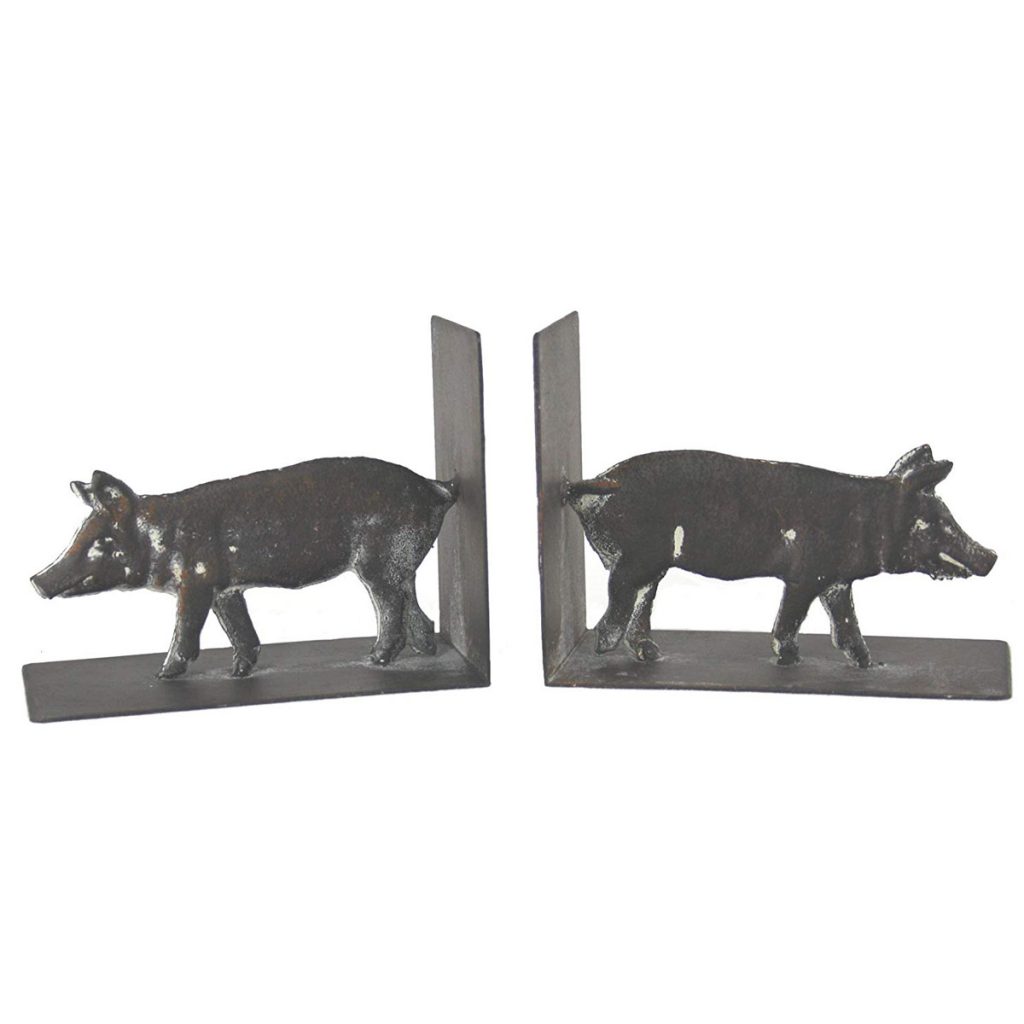 YF1051 Country Rustic Pig Grey Brown Book Ends