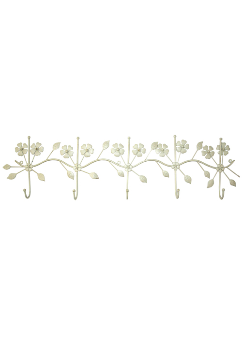 YF631 Large Vintage Style Daisy Floral Antique Cream Washed Gold Metal 5 Hooks