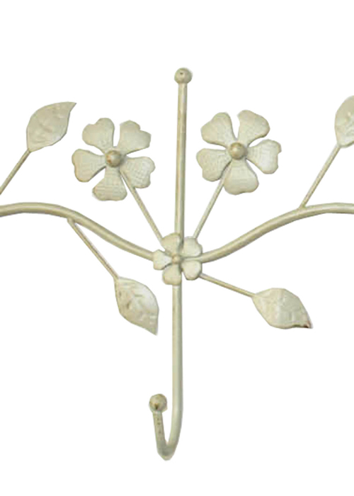 YF631_1 Large Vintage Style Daisy Floral Antique Cream Washed Gold Metal 5 Hooks