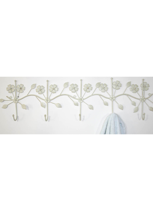 YF631_2 Large Vintage Style Daisy Floral Antique Cream Washed Gold Metal 5 Hooks